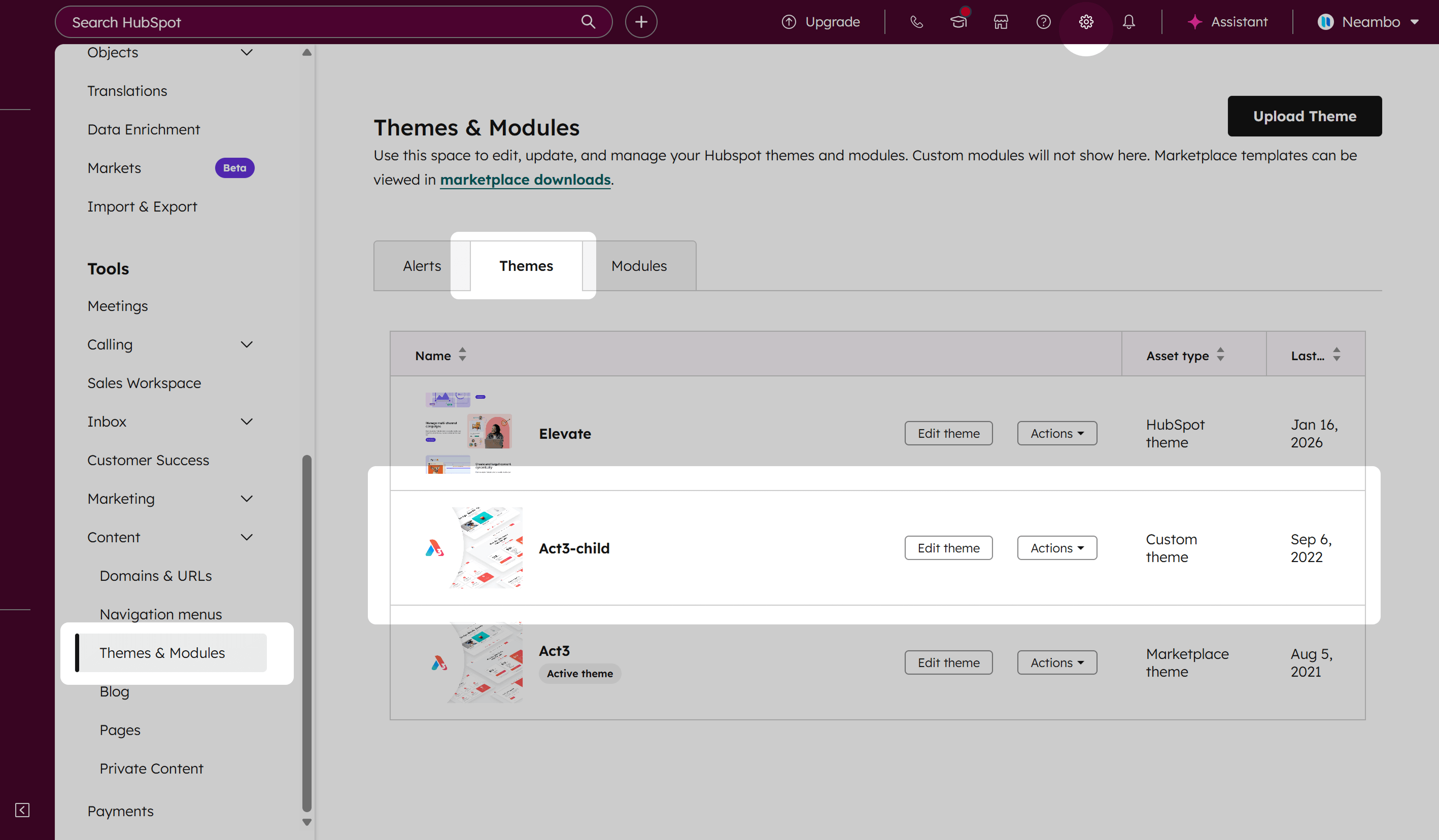 Edit Act3 Theme Settings